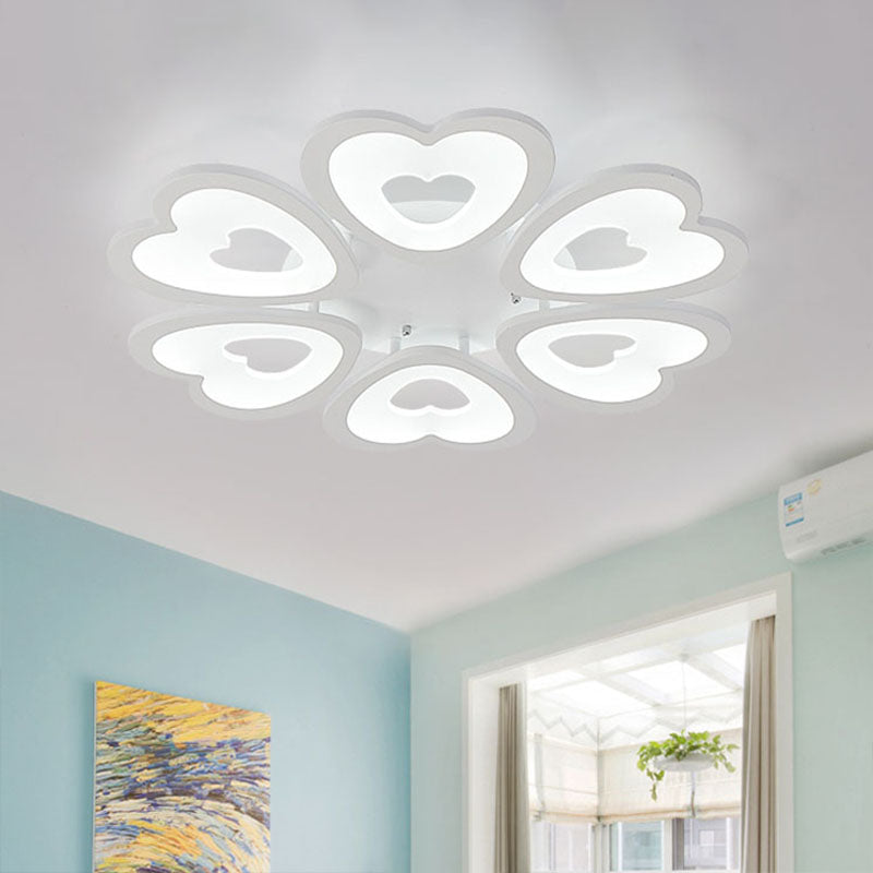 Modern 4/6-Light Ceiling Mount Light Fixture with Acrylic Shade White Heart Flush Lamp in Warm/White/Natural Light Clearhalo 'Ceiling Lights' 'Close To Ceiling Lights' 'Close to ceiling' 'Semi-flushmount' Lighting' 991395