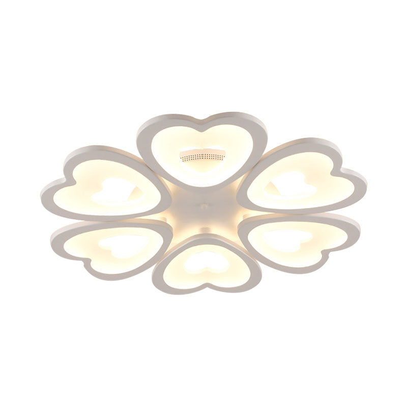 Modern 4/6-Light Ceiling Mount Light Fixture with Acrylic Shade White Heart Flush Lamp in Warm/White/Natural Light Clearhalo 'Ceiling Lights' 'Close To Ceiling Lights' 'Close to ceiling' 'Semi-flushmount' Lighting' 991396