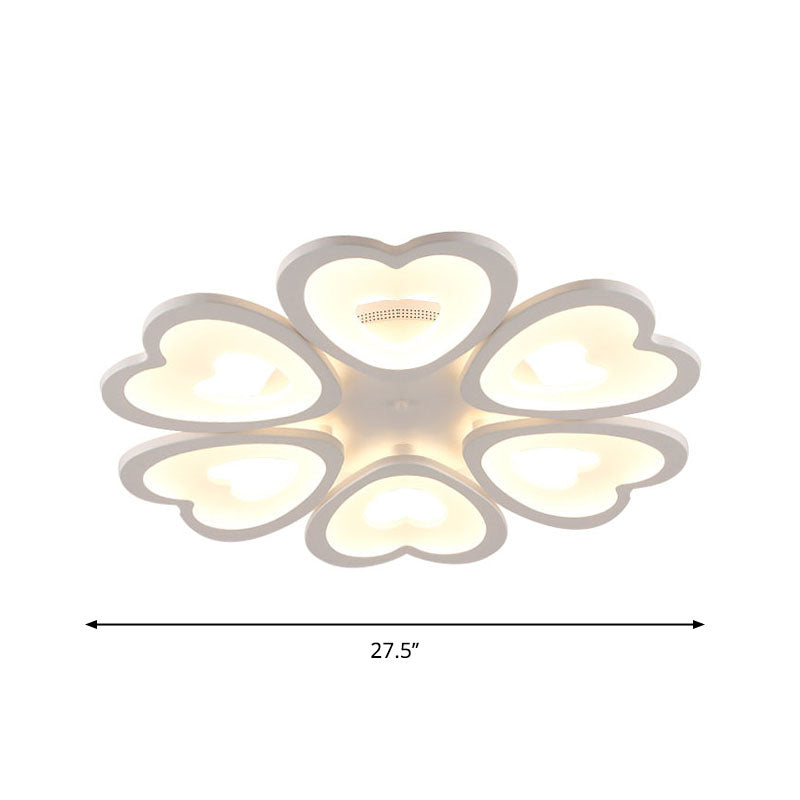 Modern 4/6-Light Ceiling Mount Light Fixture with Acrylic Shade White Heart Flush Lamp in Warm/White/Natural Light Clearhalo 'Ceiling Lights' 'Close To Ceiling Lights' 'Close to ceiling' 'Semi-flushmount' Lighting' 991397