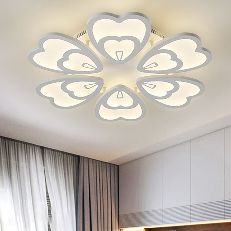 Heart Ceiling Light Contemporary Acrylic 6/9/12 Lights Dining Room Flush Mount Light in Warm/White/Natural Light 6 White Clearhalo 'Ceiling Lights' 'Close To Ceiling Lights' 'Close to ceiling' 'Semi-flushmount' Lighting' 991398