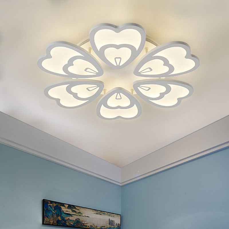 Heart Ceiling Light Contemporary Acrylic 6/9/12 Lights Dining Room Flush Mount Light in Warm/White/Natural Light Clearhalo 'Ceiling Lights' 'Close To Ceiling Lights' 'Close to ceiling' 'Semi-flushmount' Lighting' 991400