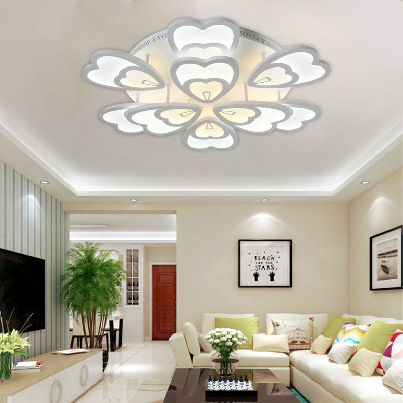 Heart Ceiling Light Contemporary Acrylic 6/9/12 Lights Dining Room Flush Mount Light in Warm/White/Natural Light 9 White Clearhalo 'Ceiling Lights' 'Close To Ceiling Lights' 'Close to ceiling' 'Semi-flushmount' Lighting' 991403