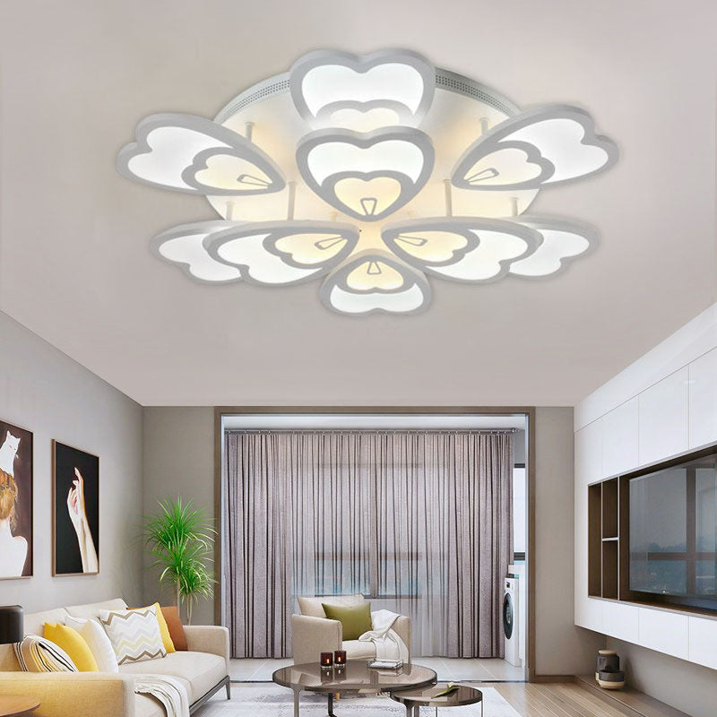 Heart Ceiling Light Contemporary Acrylic 6/9/12 Lights Dining Room Flush Mount Light in Warm/White/Natural Light Clearhalo 'Ceiling Lights' 'Close To Ceiling Lights' 'Close to ceiling' 'Semi-flushmount' Lighting' 991405