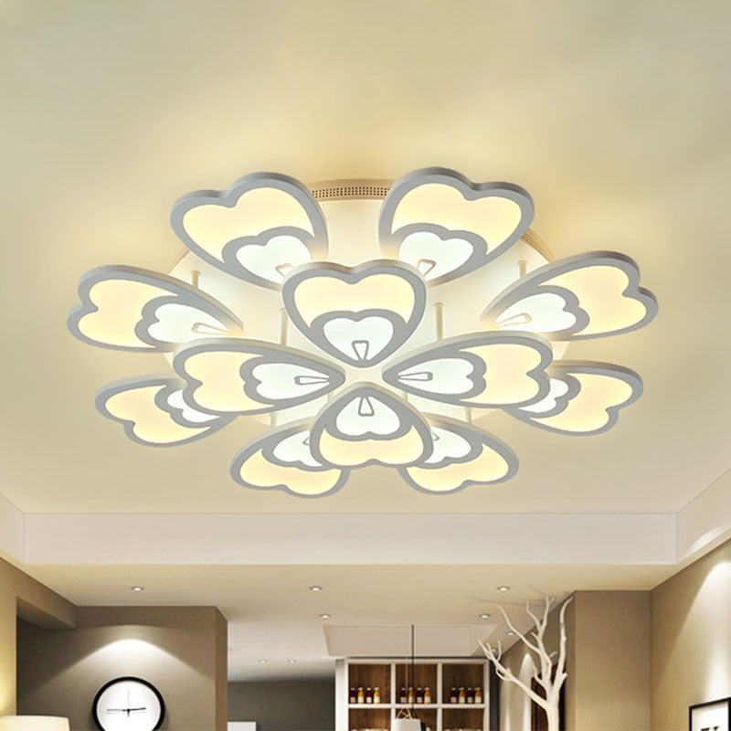 Heart Ceiling Light Contemporary Acrylic 6/9/12 Lights Dining Room Flush Mount Light in Warm/White/Natural Light 12 White Clearhalo 'Ceiling Lights' 'Close To Ceiling Lights' 'Close to ceiling' 'Semi-flushmount' Lighting' 991408