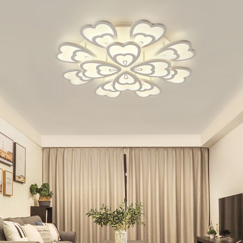 Heart Ceiling Light Contemporary Acrylic 6/9/12 Lights Dining Room Flush Mount Light in Warm/White/Natural Light Clearhalo 'Ceiling Lights' 'Close To Ceiling Lights' 'Close to ceiling' 'Semi-flushmount' Lighting' 991409