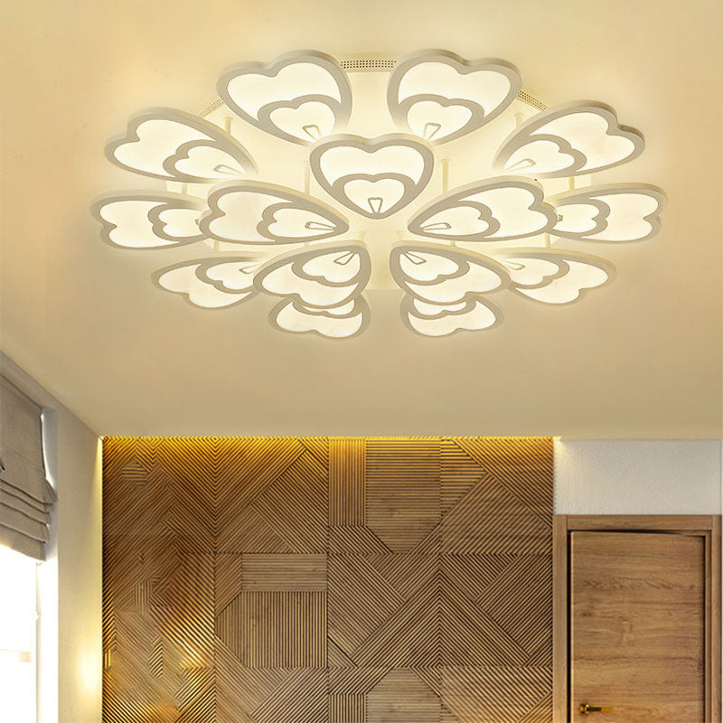 Heart Ceiling Light Contemporary Acrylic 6/9/12 Lights Dining Room Flush Mount Light in Warm/White/Natural Light 15 White Clearhalo 'Ceiling Lights' 'Close To Ceiling Lights' 'Close to ceiling' 'Semi-flushmount' Lighting' 991413