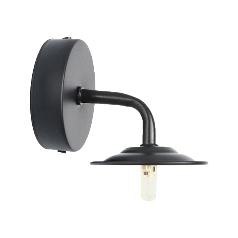 Black Finish 1 Bulb Sconce Light Industrial Metallic Flat Shade Wall Mounted Lamp for Bedroom Clearhalo 'Art deco wall lights' 'Cast Iron' 'Glass' 'Industrial wall lights' 'Industrial' 'Middle century wall lights' 'Modern' 'Rustic wall lights' 'Tiffany' 'Traditional wall lights' 'Wall Lamps & Sconces' 'Wall Lights' Lighting' 991421