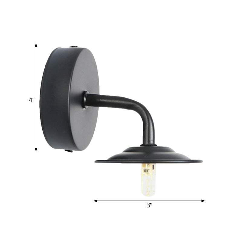 Black Finish 1 Bulb Sconce Light Industrial Metallic Flat Shade Wall Mounted Lamp for Bedroom Clearhalo 'Art deco wall lights' 'Cast Iron' 'Glass' 'Industrial wall lights' 'Industrial' 'Middle century wall lights' 'Modern' 'Rustic wall lights' 'Tiffany' 'Traditional wall lights' 'Wall Lamps & Sconces' 'Wall Lights' Lighting' 991422