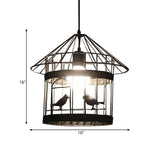 Rustic Birdcage Hanging Light 1 Head Metal Pendant Lamp in Black with Bird Decoration Clearhalo 'Ceiling Lights' 'Pendant Lights' 'Pendants' Lighting' 991427