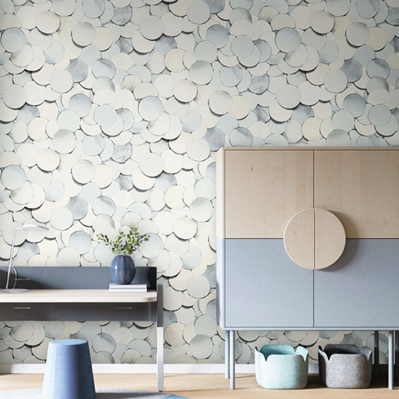 33' x 20.5" Minimalist Wallpaper Roll for Accent Wall with 3D Print Round Pattern in Soft Color Blue-Gray Clearhalo 'Wall Decor' 'Wallpaper' 991472