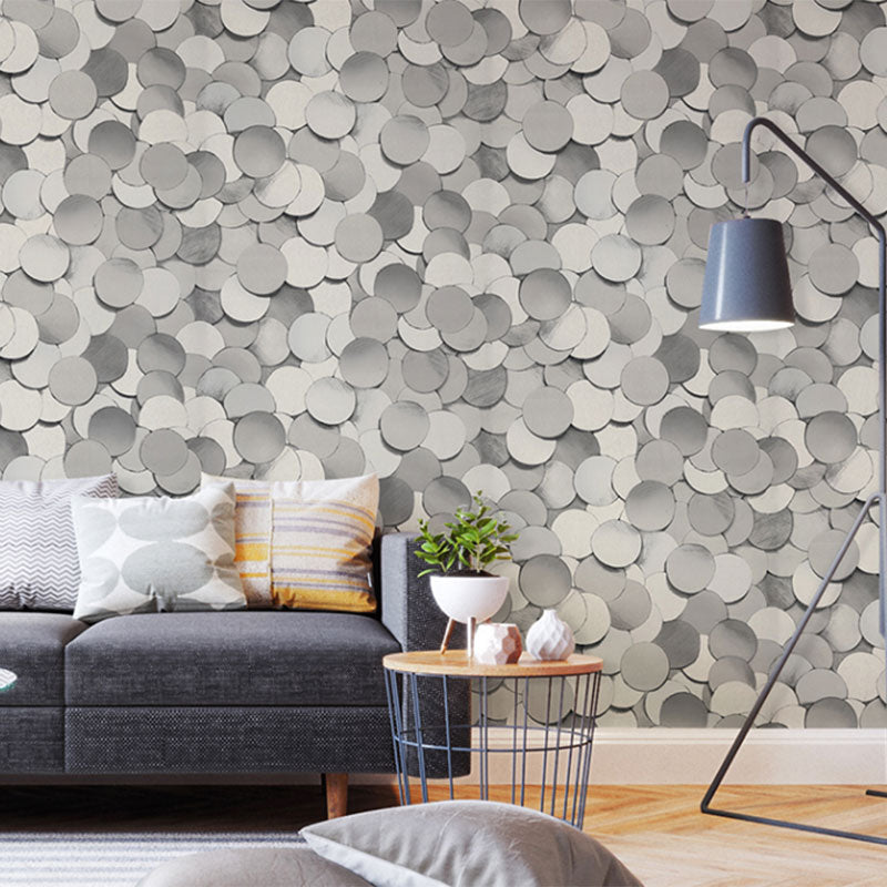 33' x 20.5" Minimalist Wallpaper Roll for Accent Wall with 3D Print Round Pattern in Soft Color Smoke Gray Clearhalo 'Wall Decor' 'Wallpaper' 991476