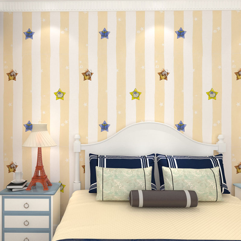 33' x 20.5" Minimalist Wallpaper Roll for Children's Bedroom with Cartoon Star and Stripe Design in Soft Color Light Yellow Clearhalo 'Wall Decor' 'Wallpaper' 991694