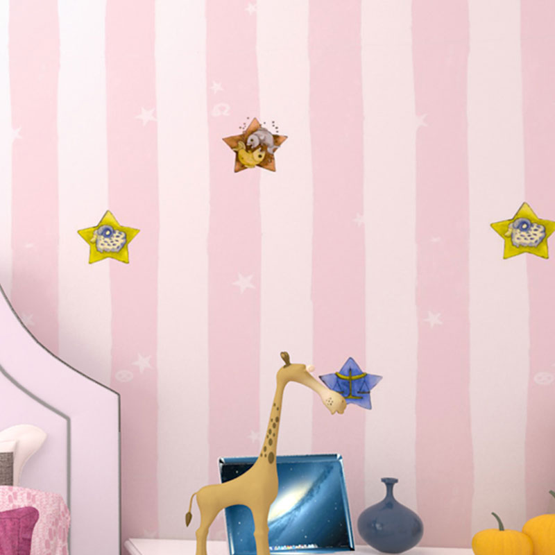 33' x 20.5" Minimalist Wallpaper Roll for Children's Bedroom with Cartoon Star and Stripe Design in Soft Color Light Pink Clearhalo 'Wall Decor' 'Wallpaper' 991698