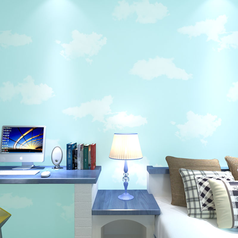 Waterproofing Cloud Wall Covering 31'L x 20.5"W Minimalist Wallpaper Roll for Kid's Bedroom, NON-Pasted Light Blue Clearhalo 'Wall Decor' 'Wallpaper' 991741