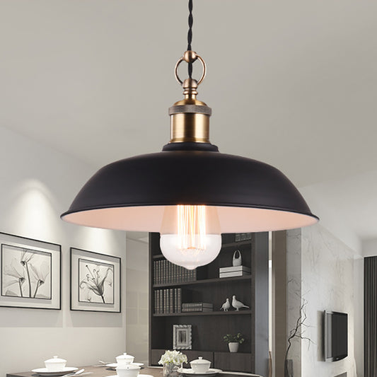 Retro Stylish Bowl Lampshade Ceiling Pendant Light 1 Bulb Metallic Ceiling Light Fixture in Black Black Clearhalo 'Art Deco Pendants' 'Black' 'Cast Iron' 'Ceiling Lights' 'Ceramic' 'Crystal' 'Industrial Pendants' 'Industrial' 'Metal' 'Middle Century Pendants' 'Pendant Lights' 'Pendants' 'Rustic Pendants' 'Tiffany' Lighting' 99201