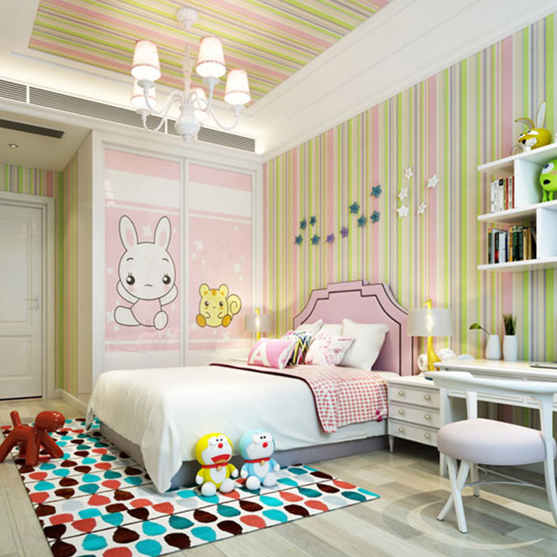 Latitudinal Stripe Wall Art for Children's Bedroom Rainbow Wallpaper Roll, Stain-Resistant Clearhalo 'Modern wall decor' 'Modern' 'Wallpaper' Wall Decor' 992108