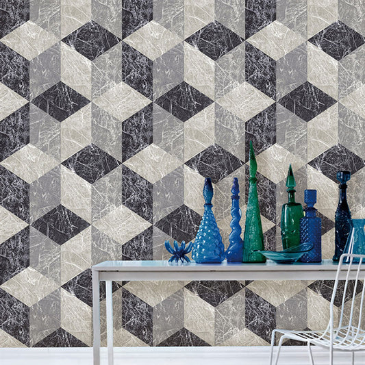 Harlequin Wall Covering for Coffee Shop Harlequin and Grid Wallpaper in Pastel Grey, Stain-Resistant Grey Clearhalo 'Modern wall decor' 'Modern' 'Wallpaper' Wall Decor' 992442