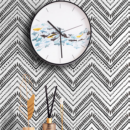 Waving Lines Wallpaper Roll for Living Room Decor in Black and White, Easy to Remove, 29.1 sq ft. Black-White Clearhalo 'Modern wall decor' 'Modern' 'Wallpaper' Wall Decor' 992453