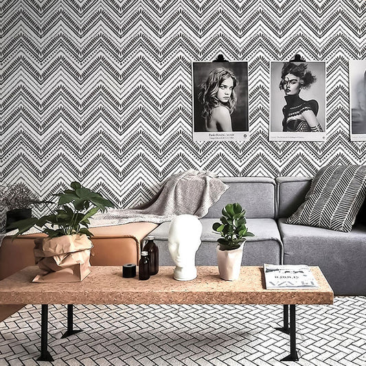 Waving Lines Wallpaper Roll for Living Room Decor in Black and White, Easy to Remove, 29.1 sq ft. Clearhalo 'Modern wall decor' 'Modern' 'Wallpaper' Wall Decor' 992454