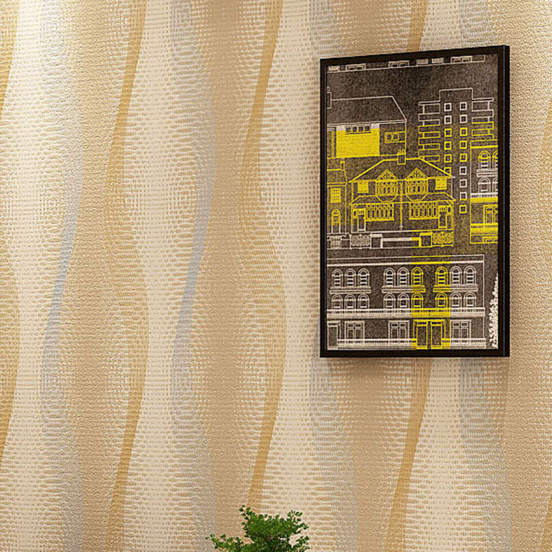 Waterproof Waving Stripes Wallpaper Roll 20.5" by 33' Contemporary Wall Art for Bedroom Decoration Light Yellow Clearhalo 'Wall Decor' 'Wallpaper' 992482