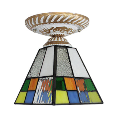 Multi-Colored Craftsman Ceiling Mount Light 1 Light Tiffany Ceiling Fixture for Hallway Clearhalo 'Ceiling Lights' 'Close To Ceiling Lights' 'Close to ceiling' 'Glass shade' 'Glass' 'Semi-flushmount' 'Tiffany close to ceiling' 'Tiffany' Lighting' 99404