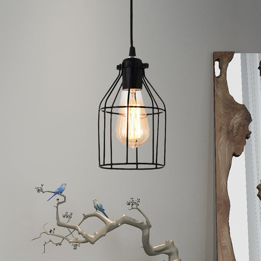 Black Birdcage Pendant Ceiling Light Loft Style Metal 1 Head Living Room Hanging Light Fixture Black Clearhalo 'Art Deco Pendants' 'Black' 'Cast Iron' 'Ceiling Lights' 'Ceramic' 'Crystal' 'Industrial Pendants' 'Industrial' 'Metal' 'Middle Century Pendants' 'Pendant Lights' 'Pendants' 'Rustic Pendants' 'Tiffany' Lighting' 99778