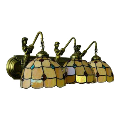 Grid Patterned Sconce Light Tiffany Yellow Glass 1 Head Antique Bronze Wall Light Fixture Clearhalo 'Industrial' 'Middle century wall lights' 'Tiffany wall lights' 'Tiffany' 'Wall Lamps & Sconces' 'Wall Lights' Lighting' 99910