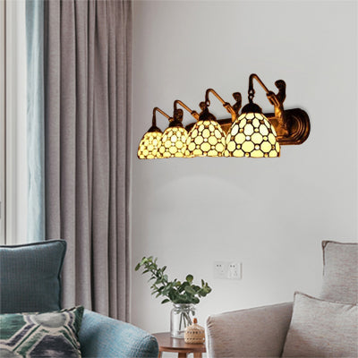 Beige Glass Dome Wall Mount Light Fixture Tiffany 4 Heads Antique Brass Sconce Light Beige Clearhalo 'Industrial' 'Middle century wall lights' 'Tiffany wall lights' 'Tiffany' 'Wall Lamps & Sconces' 'Wall Lights' Lighting' 99978