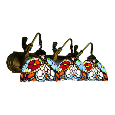 Bowl Stained Glass Sconce Light Mediterranean 3 Head Blue Wall Mount Light Fixture for Living Room Clearhalo 'Industrial' 'Middle century wall lights' 'Tiffany wall lights' 'Tiffany' 'Wall Lamps & Sconces' 'Wall Lights' Lighting' 99984