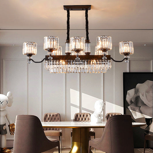 Cylinder Restaurant Island Light Fixture Contemporary Prismatic Crystal 9-Bulb Black Hanging Pendant Clearhalo 'Ceiling Lights' 'Island Lights' Lighting' O1CN01nkWkLS1ueu81jt4zf__1948426063-0-cib